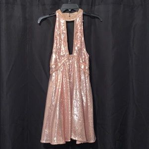 Free People halter top gold sequin dress
